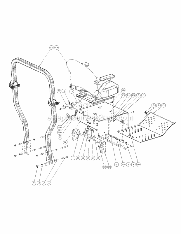 Seat Floor Panel Assembly Diagram and Parts List for M54-KW 53AI8CTW750 Cub Cadet Sprayer